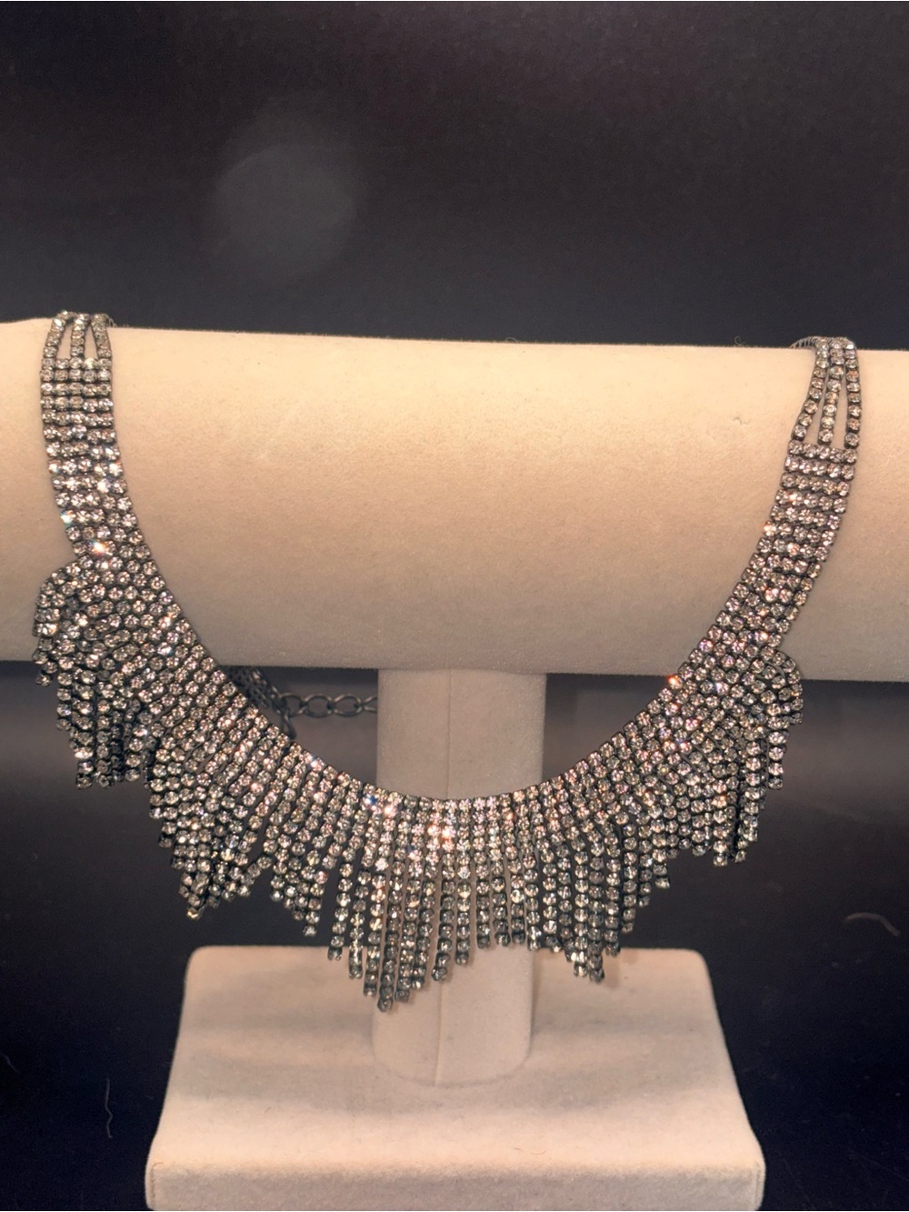 White House Black Market Rhinestone Fringe Bib Statement Necklace Lightweight